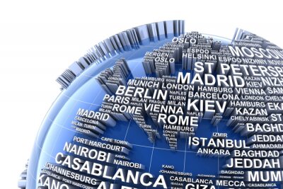 Namen van Europese steden op een wereldbol