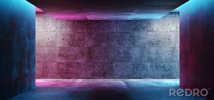 Fotobehang Neonlichten in een betonnen kamer