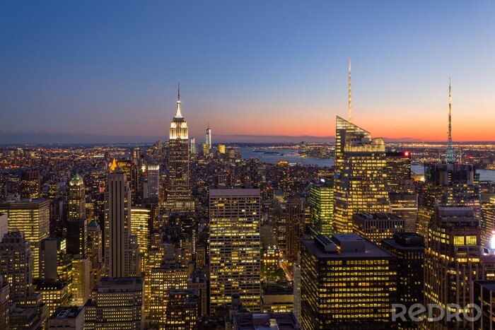 Fotobehang New York City bij zonsondergang