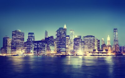 Fotobehang New York City Panorama Night Concepts