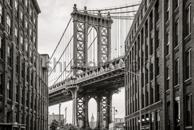 Fotobehang New York City uitzicht op de brug door het raam