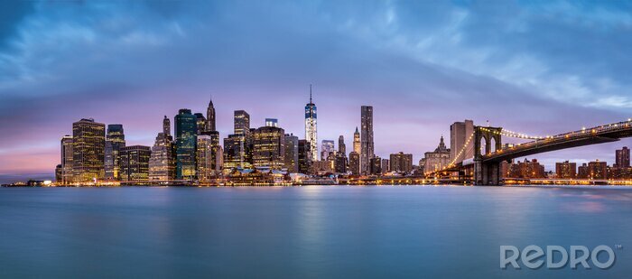 Fotobehang New York Financial District en de Lower Manhattan bij zonsopgang