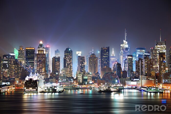 Fotobehang New York gebouwen bij nacht
