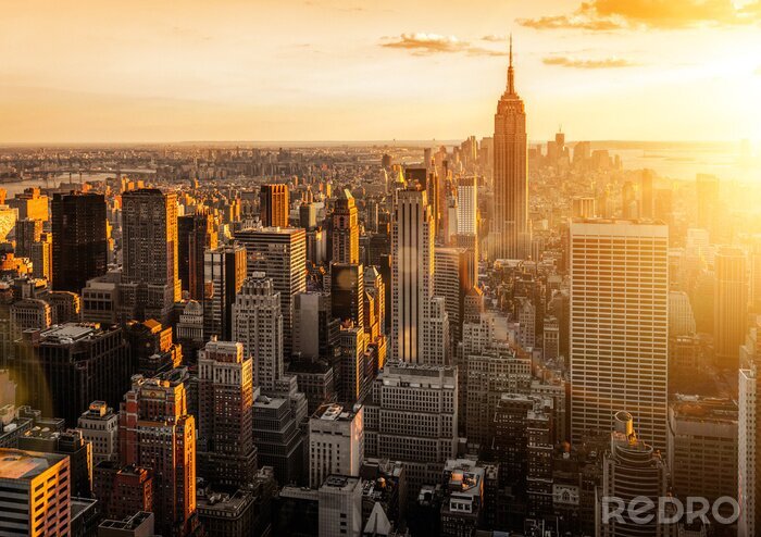 Fotobehang New York in 3D bij zonsondergang
