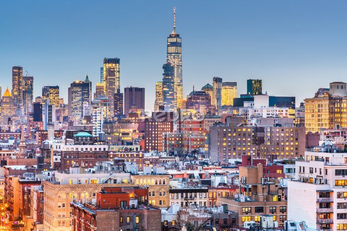 Fotobehang New York, New York stadsgezicht in de schemering