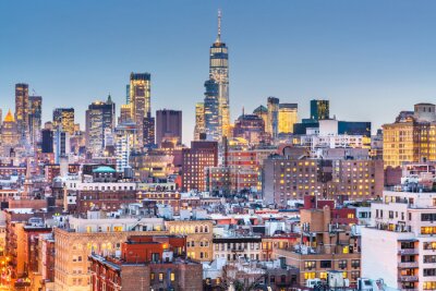 Fotobehang New York, New York stadsgezicht in de schemering