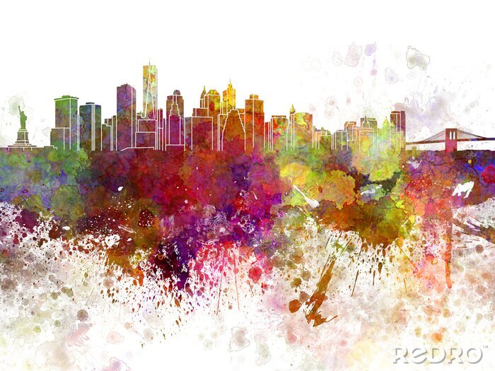 Fotobehang New York skyline v2 in watercolor background