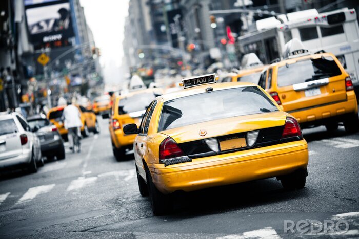 Fotobehang New York taxi in een file
