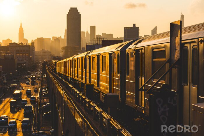 Fotobehang New York trein op het viaduct