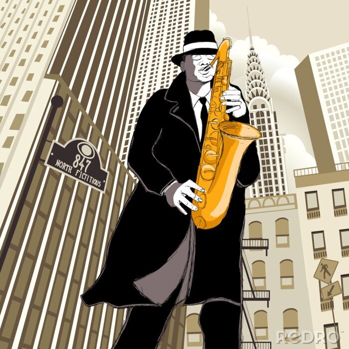 Fotobehang New Yorkse muziek en saxofonist