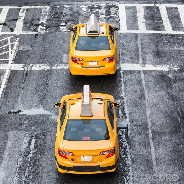 Fotobehang New Yorkse taxi's vanuit vogelperspectief