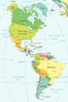 Noord- en Zuid-Amerika kaart - zeer gedetailleerde vector illustratie.
