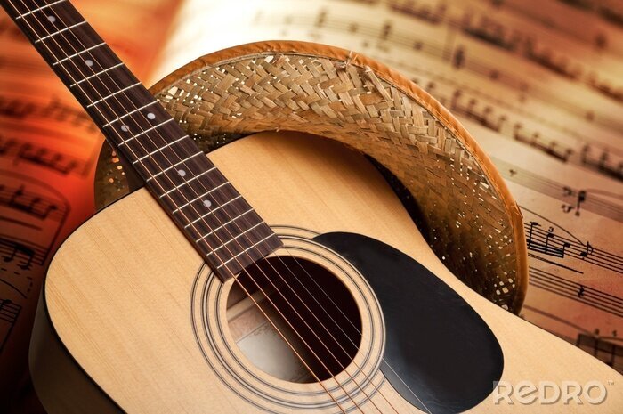 Fotobehang Noten gitaar en hoed