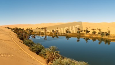 Fotobehang Oase met een meer in de woestijn