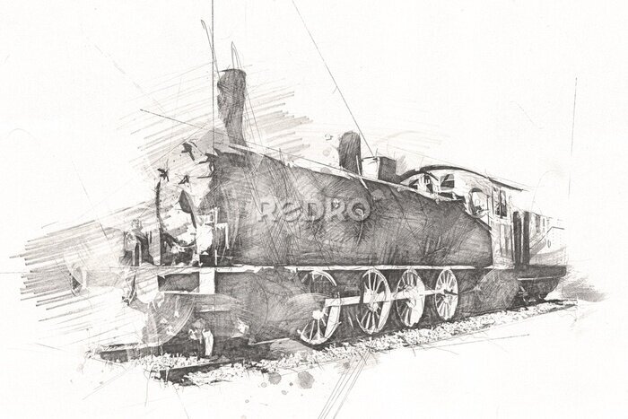 Fotobehang old steam locomotive engine retro vintage