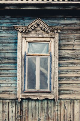 Old wooden window. Russian traditional style