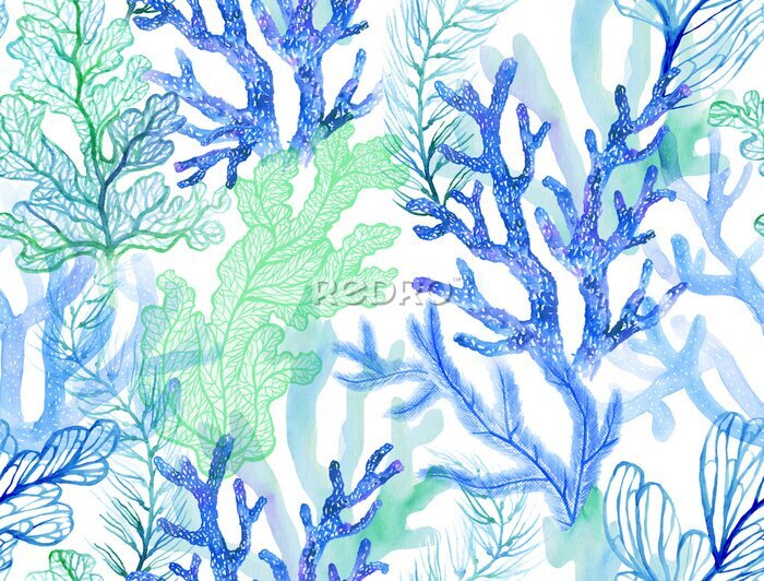 Fotobehang Onderwaterplanten geschilderd met waterverf