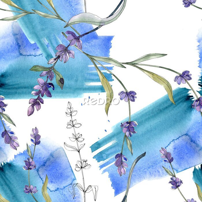 Fotobehang Ontwerp met aquarel lavendelbloemen
