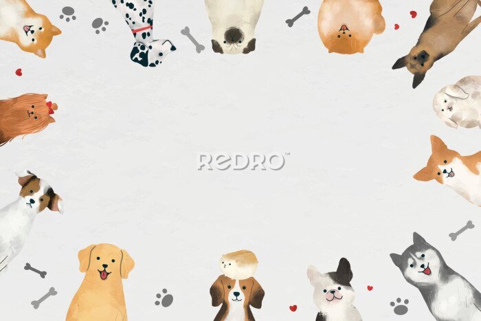 Fotobehang Ontwerp met schattige hondjes op een lichte achtergrond