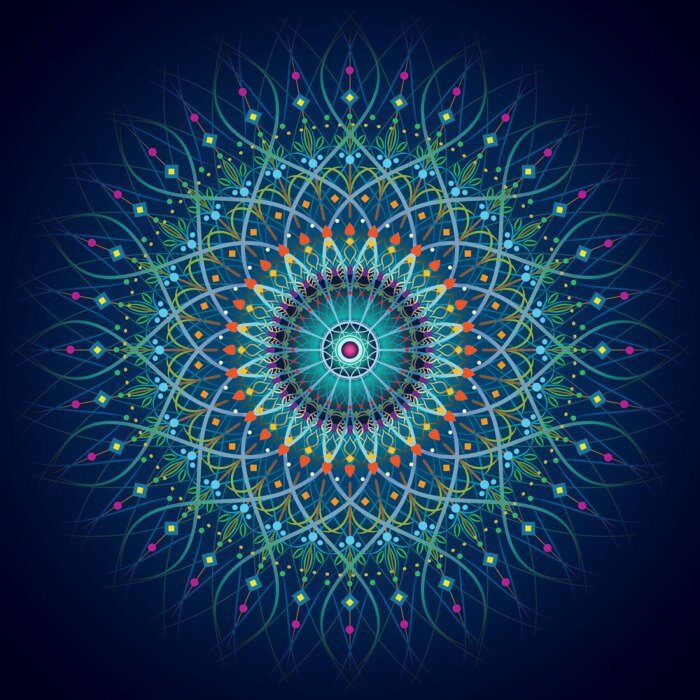 Fotobehang Oosterse mandala op donkerblauwe achtergrond