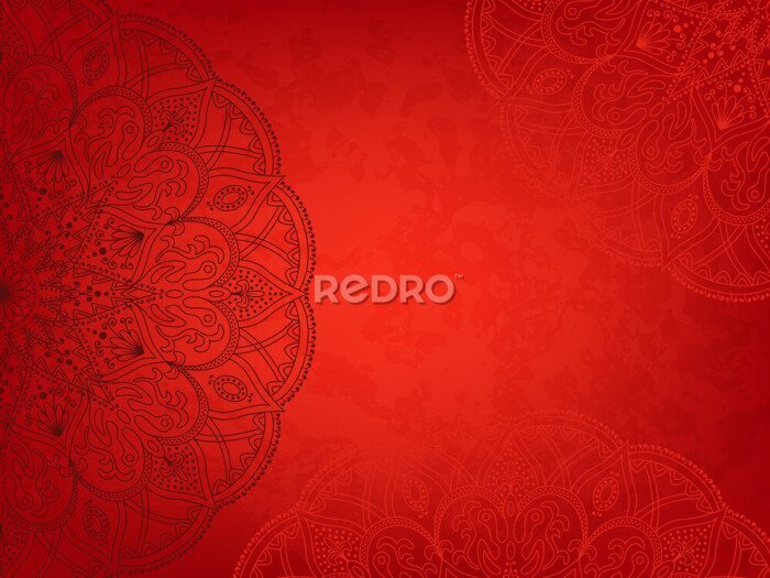 Fotobehang Oosterse mandala op een rode achtergrond