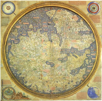 Fotobehang Oosterse wereldkaart in een ronde lijst