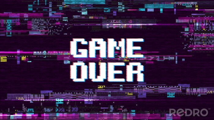 Fotobehang Opschrift &quot;Game over&quot; op paarse achtergrond