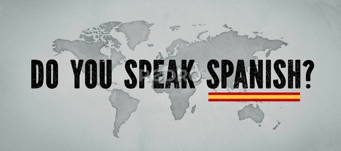 Fotobehang Opschrift &quot;Spreek je Spaans?&quot; op een achtergrond van een wereldkaart