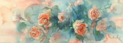 Fotobehang Orange roses colorful background watercolor