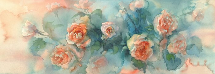 Fotobehang Orange roses colorful background watercolor