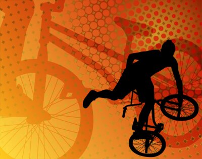 Fotobehang Oranje achtergrond met een fietser