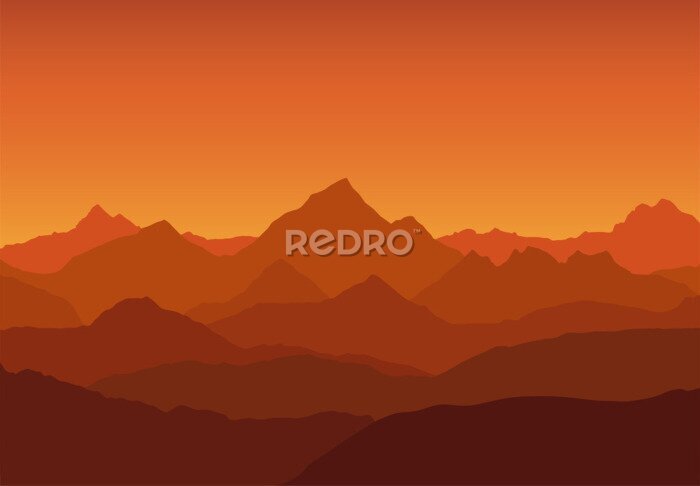 Fotobehang Oranje aura over het berglandschap