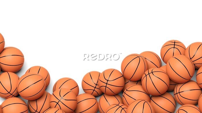 Fotobehang Oranje basketballen op witte achtergrond