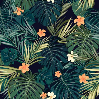 Fotobehang Oranje jungle bloemen