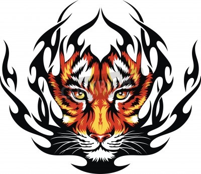 Fotobehang Oranje tijger in de zwarte vlammen