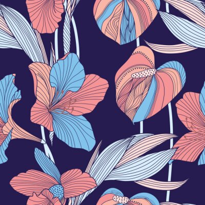 Orchideeën en lelies in een grafische stijl