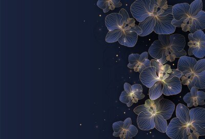 Fotobehang Orchideeën op een marineblauwe achtergrond