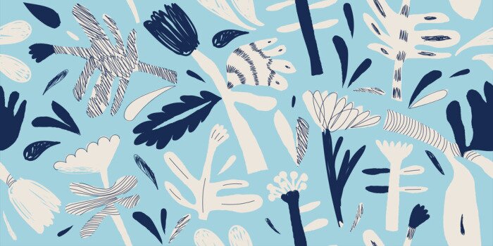 Fotobehang Organische vormen op een blauwe achtergrond