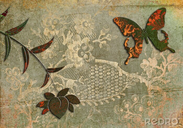 Fotobehang Ornamentale abstractie met vlinder