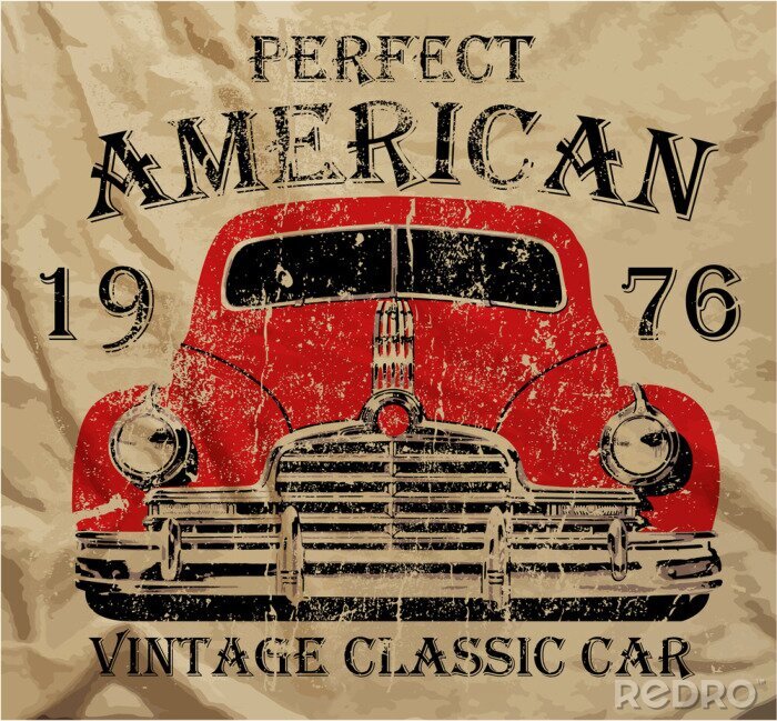 Fotobehang Oude Amerikaanse Auto vintage T-shirt van Graphic Design