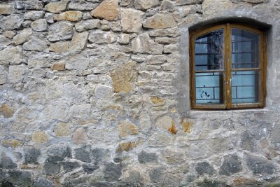 Fotobehang Oude bakstenen muur met venster