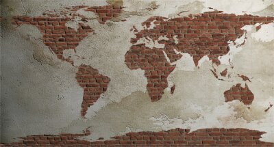 Fotobehang Oude bakstenen wereldkaart