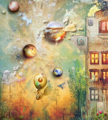 oude hemel met vuur ballon