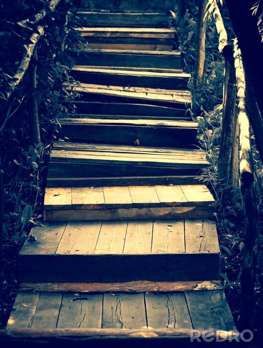 Fotobehang Oude houten trappen