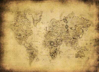 Fotobehang oude kaart van de wereld.