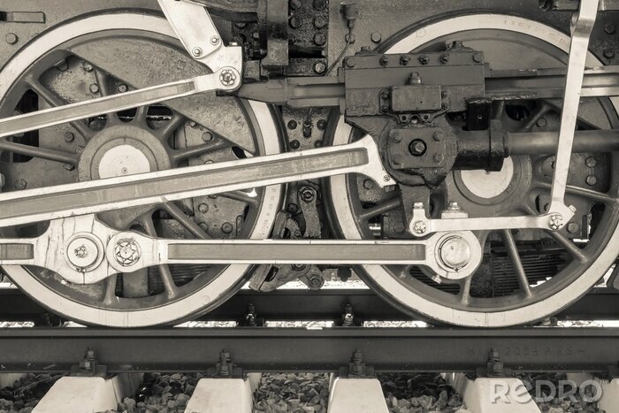 Fotobehang Oude locomotief close-up op wielen