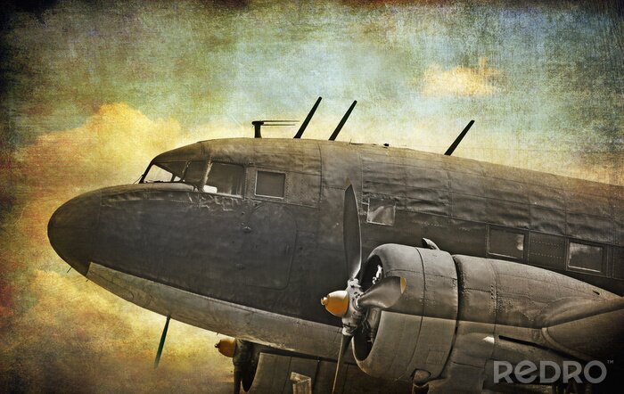 Fotobehang Oude militaire vliegtuigen, grunge achtergrond