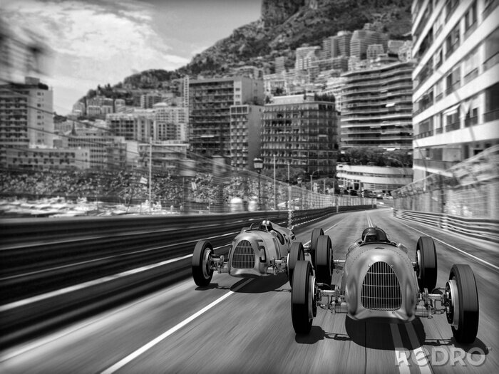 Fotobehang Oude raceauto&#39;s op straat