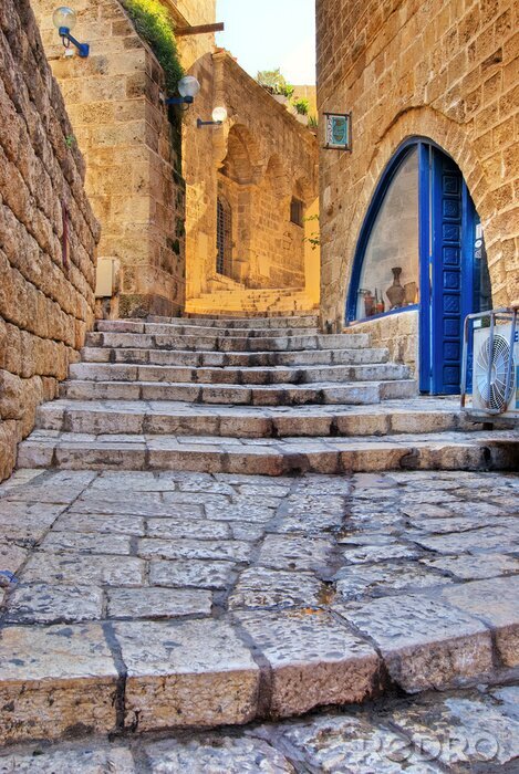 Fotobehang Oude straat in Jaffa, beeldverwerking hdr