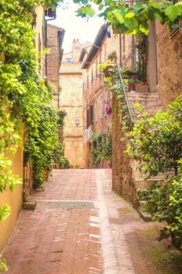 Fotobehang Oude straat in Pienza, een Renaissance stadje in het noorden van Toscane, Het